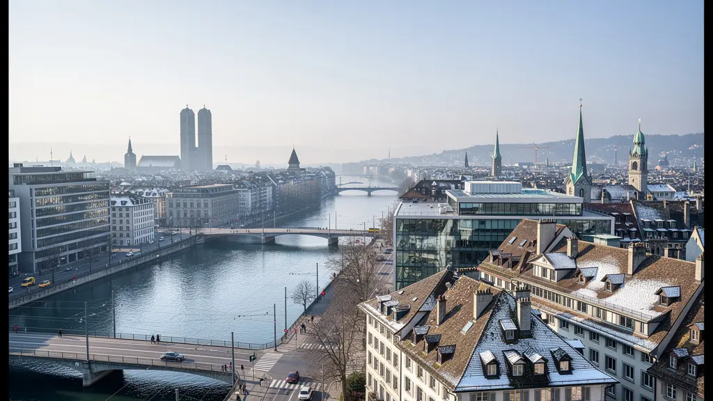 Panoramablick auf Zürich mit Limmat und historischen Dächern – Immobilienmarkt Schweiz